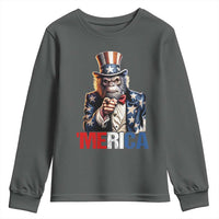 Bigfoot Merica Youth Sweatshirt American Flag Patriotic 4th Of July Uncle Sam - Wonder Print Shop