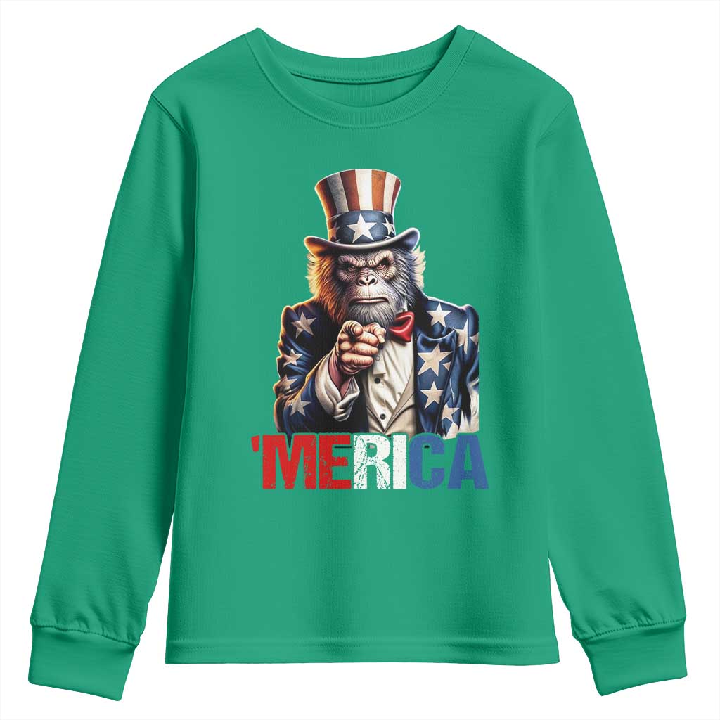 Bigfoot Merica Youth Sweatshirt American Flag Patriotic 4th Of July Uncle Sam - Wonder Print Shop
