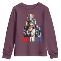 Bigfoot Merica Youth Sweatshirt American Flag Patriotic 4th Of July Uncle Sam - Wonder Print Shop