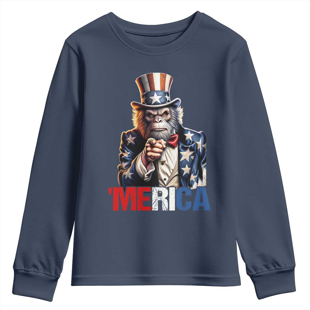 Bigfoot Merica Youth Sweatshirt American Flag Patriotic 4th Of July Uncle Sam - Wonder Print Shop