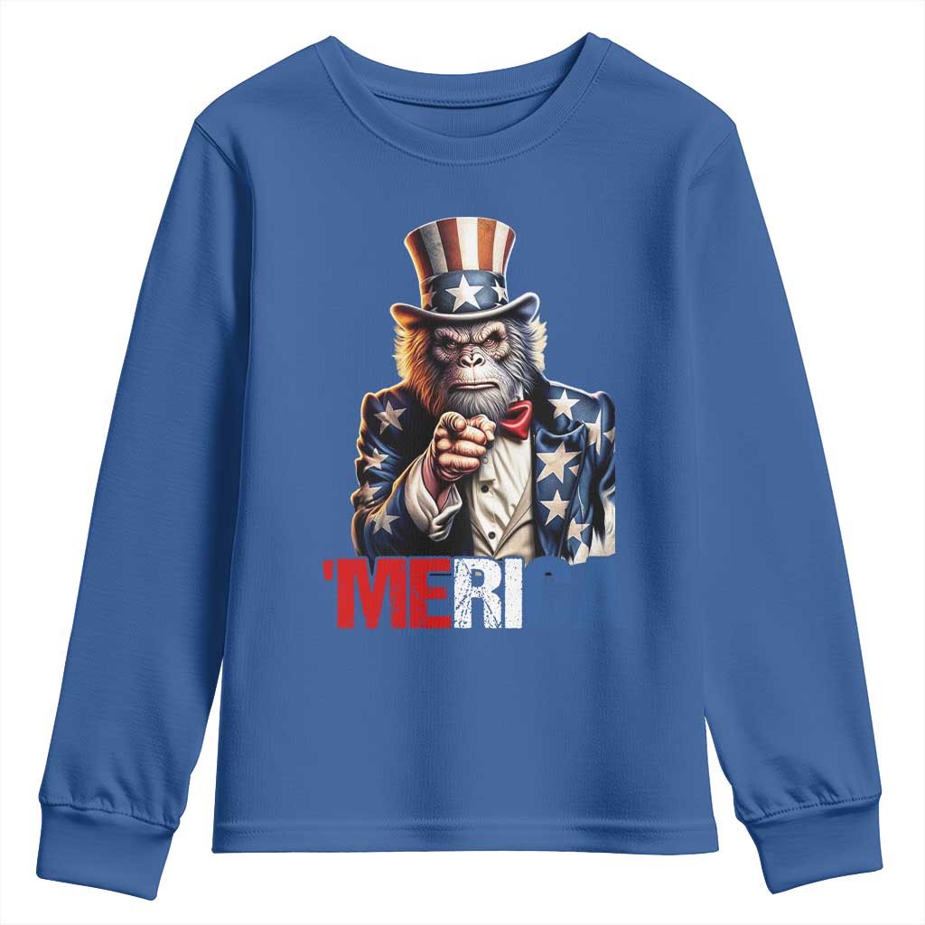 Bigfoot Merica Youth Sweatshirt American Flag Patriotic 4th Of July Uncle Sam - Wonder Print Shop
