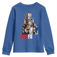 Bigfoot Merica Youth Sweatshirt American Flag Patriotic 4th Of July Uncle Sam - Wonder Print Shop