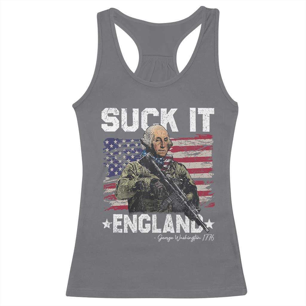 Suck It England Funny 4th of July George Washington 1776 Racerback Tank Top - Wonder Print Shop