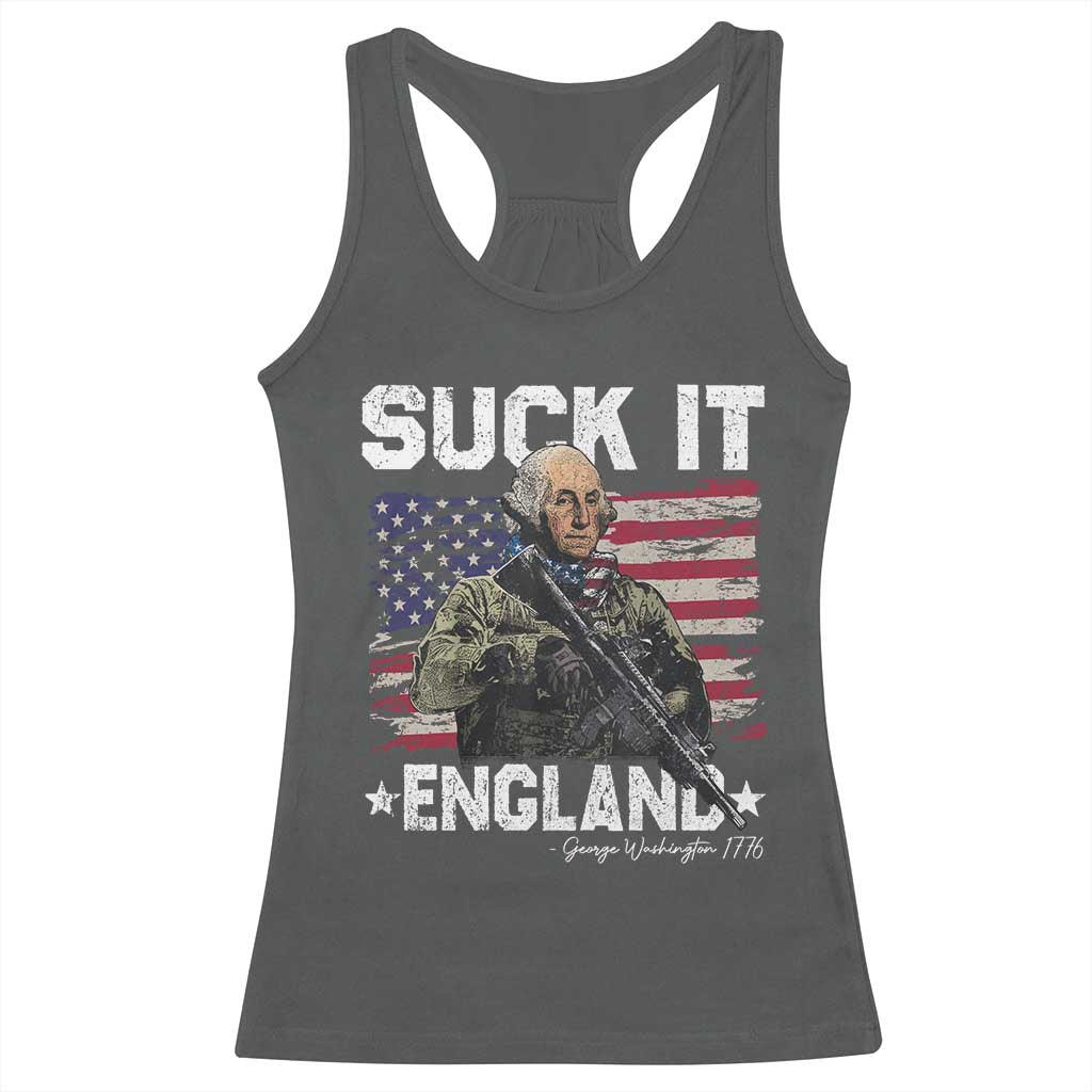 Suck It England Funny 4th of July George Washington 1776 Racerback Tank Top - Wonder Print Shop