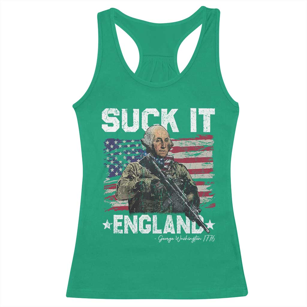 Suck It England Funny 4th of July George Washington 1776 Racerback Tank Top - Wonder Print Shop