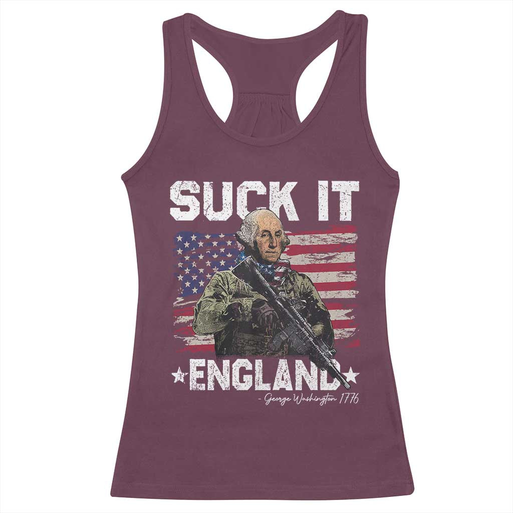 Suck It England Funny 4th of July George Washington 1776 Racerback Tank Top - Wonder Print Shop