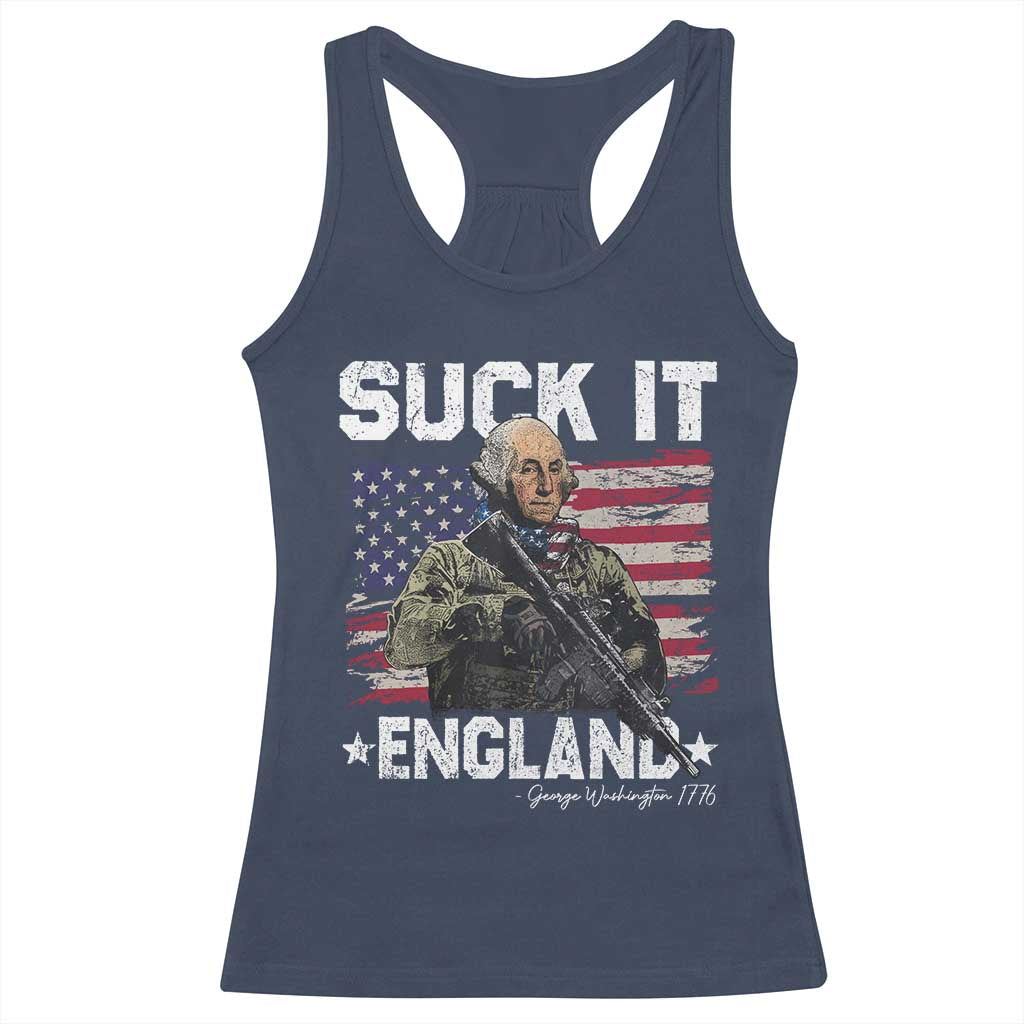 Suck It England Funny 4th of July George Washington 1776 Racerback Tank Top - Wonder Print Shop