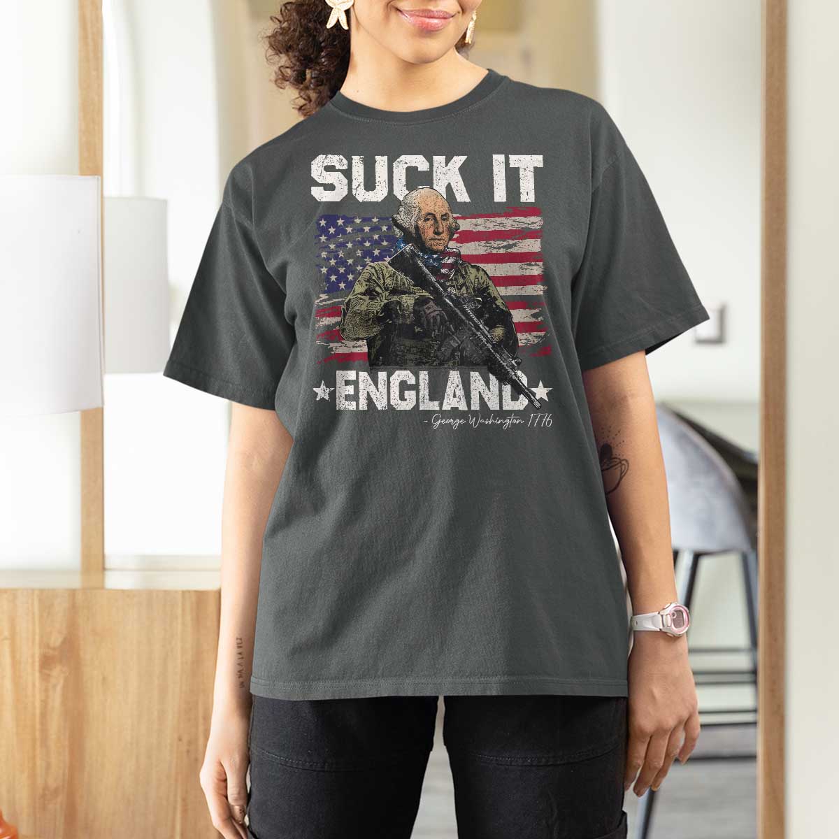 Suck It England Funny 4th of July George Washington 1776 T Shirt For Women - Wonder Print Shop