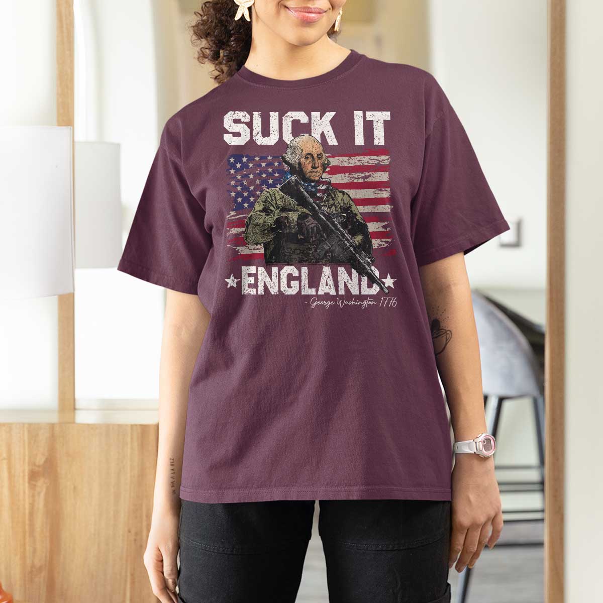 Suck It England Funny 4th of July George Washington 1776 T Shirt For Women - Wonder Print Shop