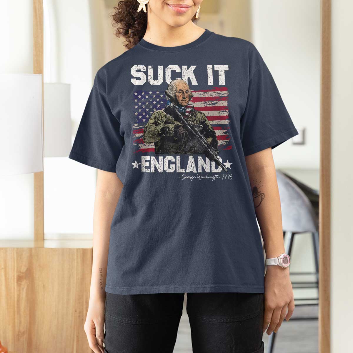 Suck It England Funny 4th of July George Washington 1776 T Shirt For Women - Wonder Print Shop