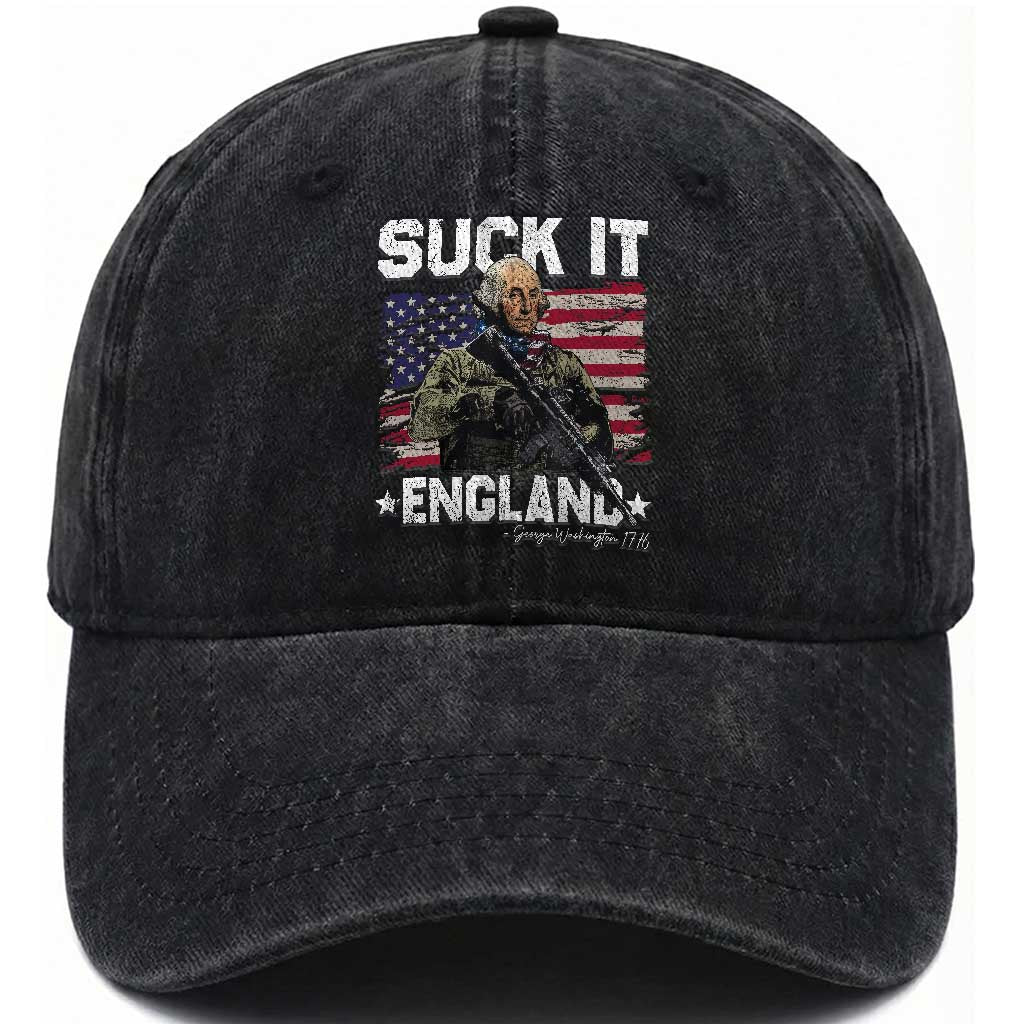 Suck It England Funny 4th of July George Washington 1776 Washed Cotton Baseball Cap