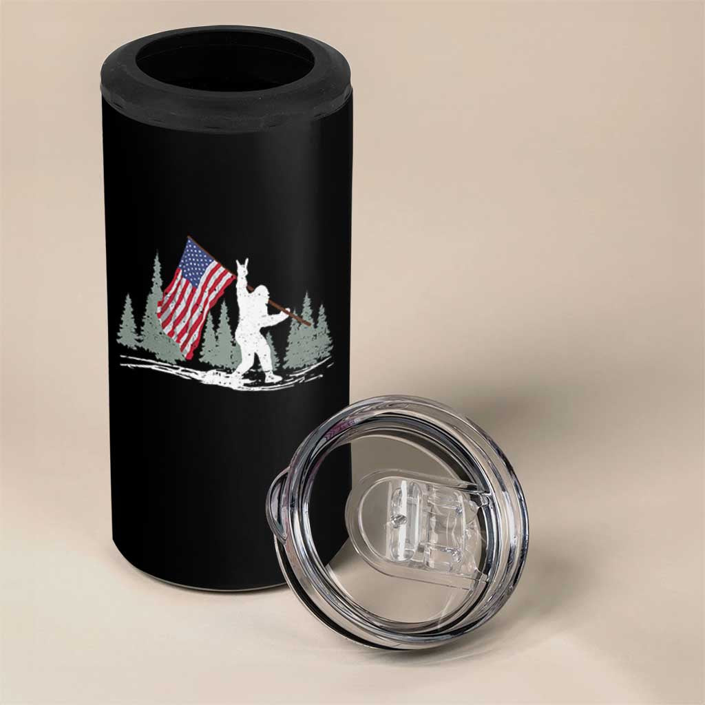 Bigfoot 4 in 1 Can Cooler Tumbler Sasquatch American Flag Patriotic - Wonder Print Shop