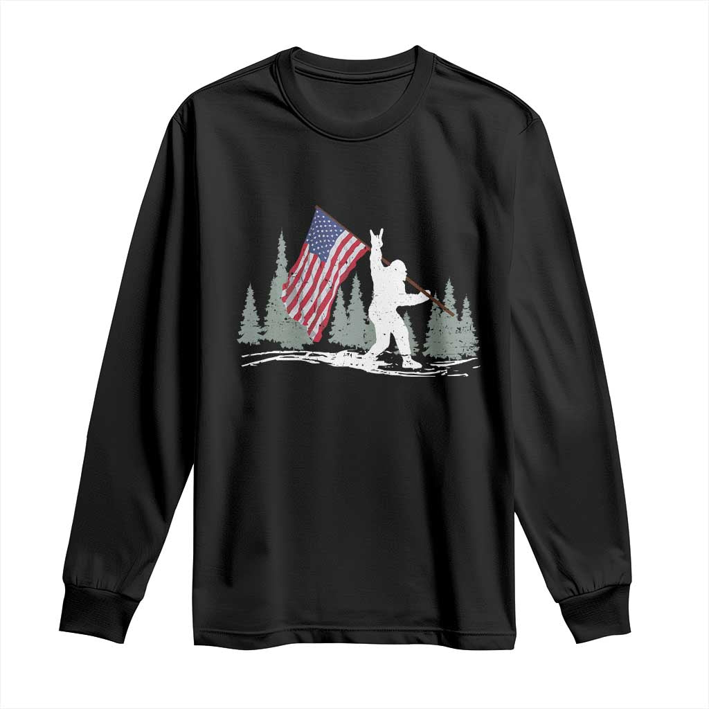 Bigfoot Long Sleeve Shirt Sasquatch American Flag Patriotic - Wonder Print Shop