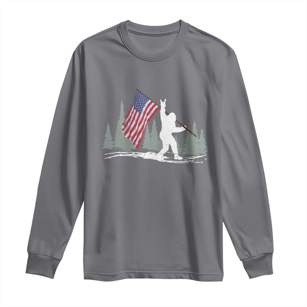 Bigfoot Long Sleeve Shirt Sasquatch American Flag Patriotic - Wonder Print Shop