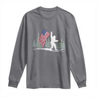 Bigfoot Long Sleeve Shirt Sasquatch American Flag Patriotic - Wonder Print Shop