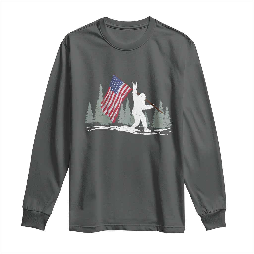 Bigfoot Long Sleeve Shirt Sasquatch American Flag Patriotic - Wonder Print Shop
