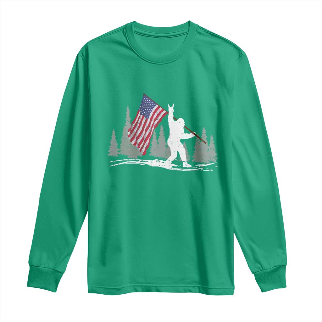 Bigfoot Long Sleeve Shirt Sasquatch American Flag Patriotic - Wonder Print Shop