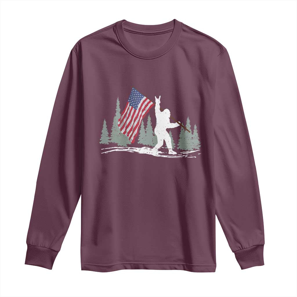 Bigfoot Long Sleeve Shirt Sasquatch American Flag Patriotic - Wonder Print Shop