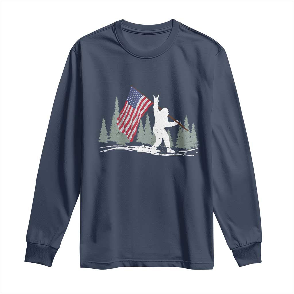 Bigfoot Long Sleeve Shirt Sasquatch American Flag Patriotic - Wonder Print Shop