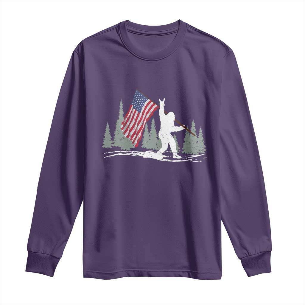 Bigfoot Long Sleeve Shirt Sasquatch American Flag Patriotic - Wonder Print Shop