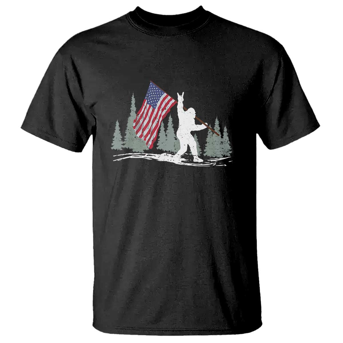 Bigfoot T Shirt Sasquatch American Flag Patriotic - Wonder Print Shop