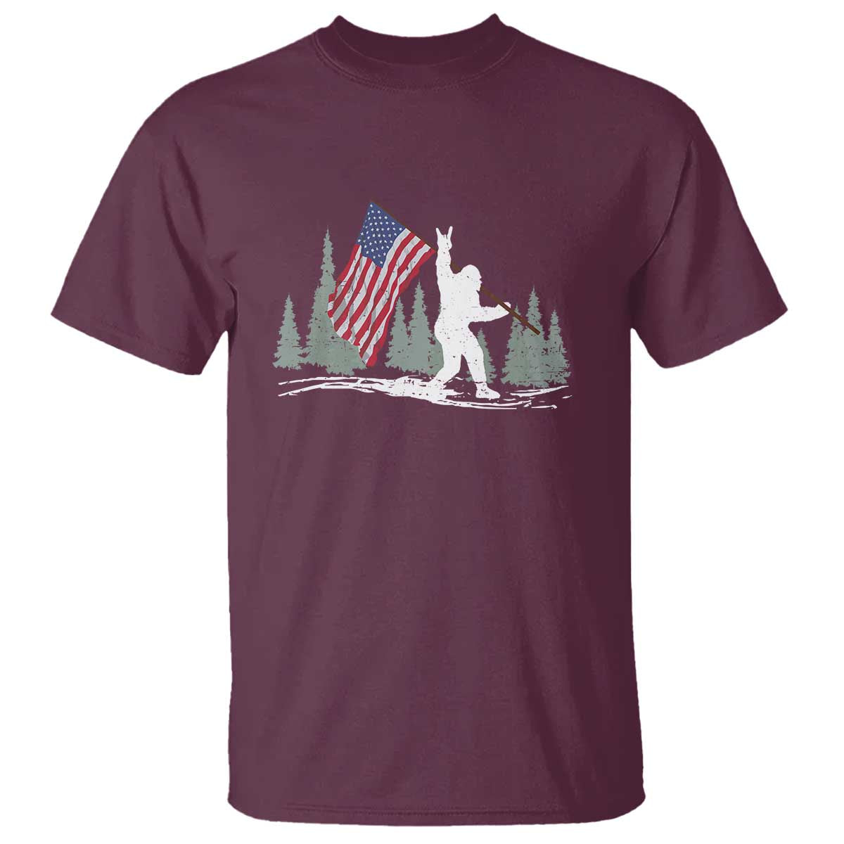 Bigfoot T Shirt Sasquatch American Flag Patriotic - Wonder Print Shop