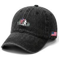 Bigfoot Washed Cotton Baseball Cap Sasquatch American Flag Patriotic