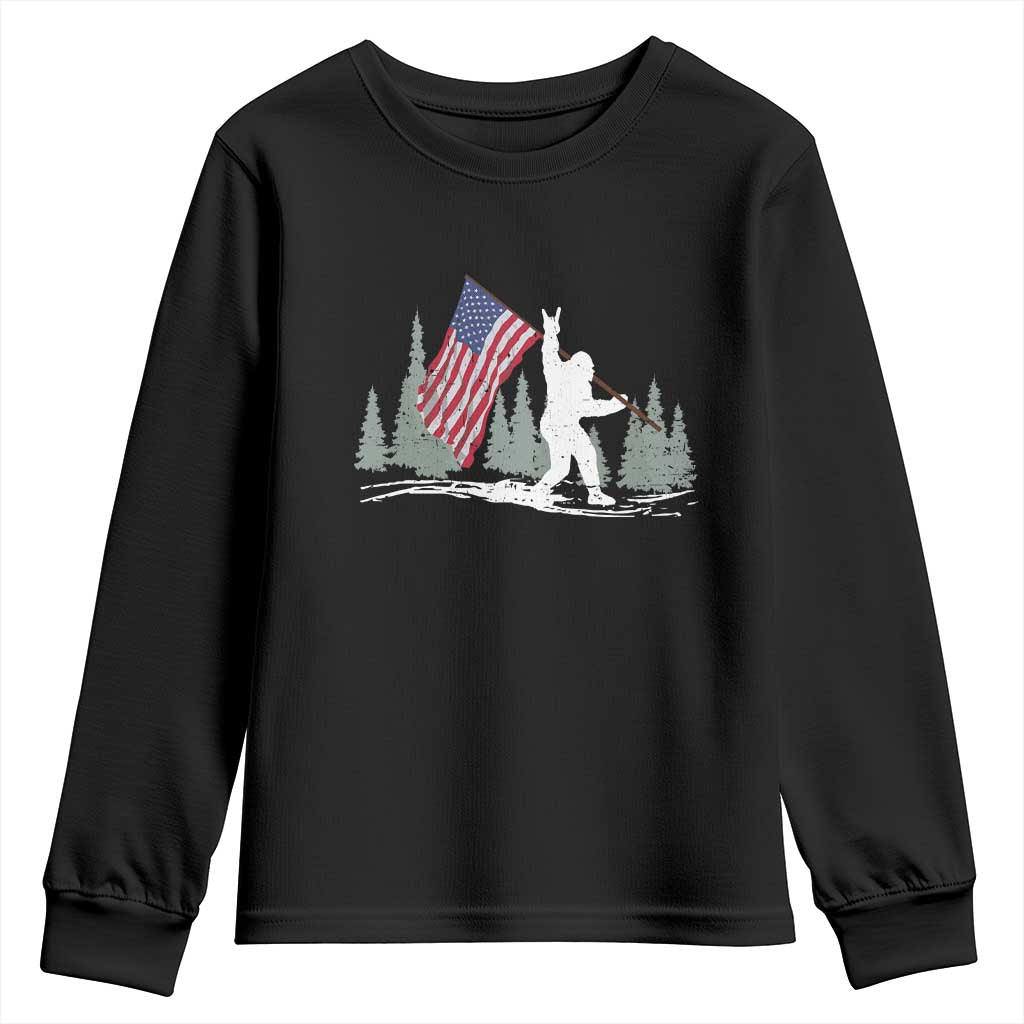 Bigfoot Youth Sweatshirt Sasquatch American Flag Patriotic - Wonder Print Shop