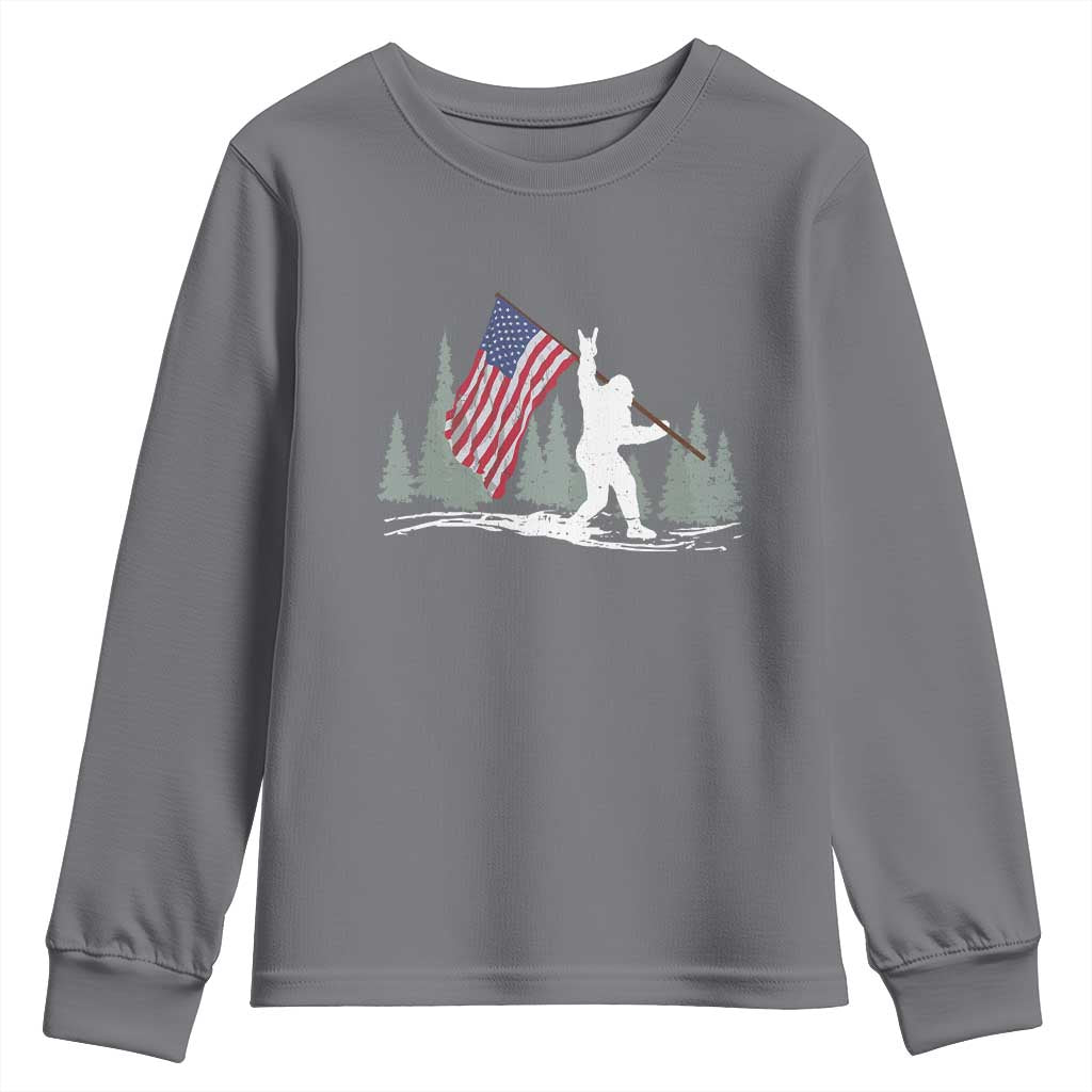 Bigfoot Youth Sweatshirt Sasquatch American Flag Patriotic - Wonder Print Shop