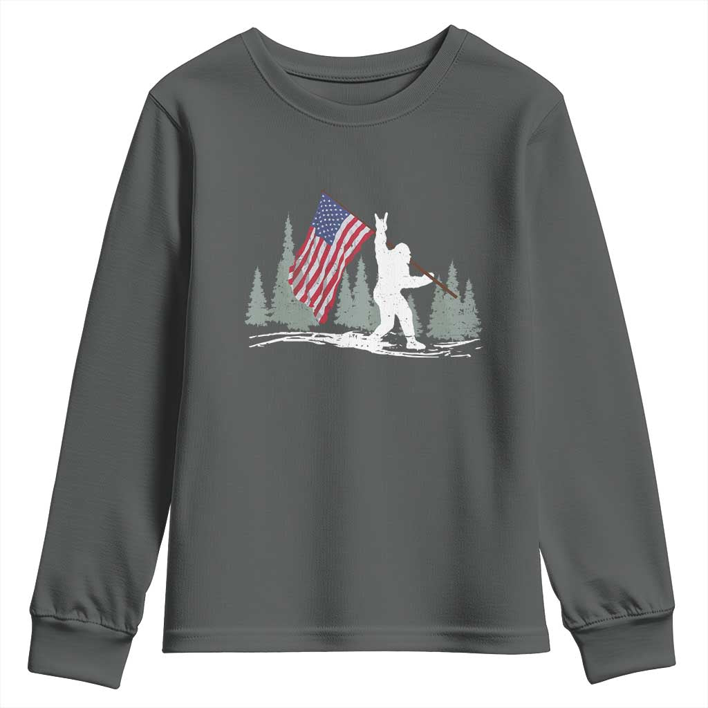 Bigfoot Youth Sweatshirt Sasquatch American Flag Patriotic - Wonder Print Shop