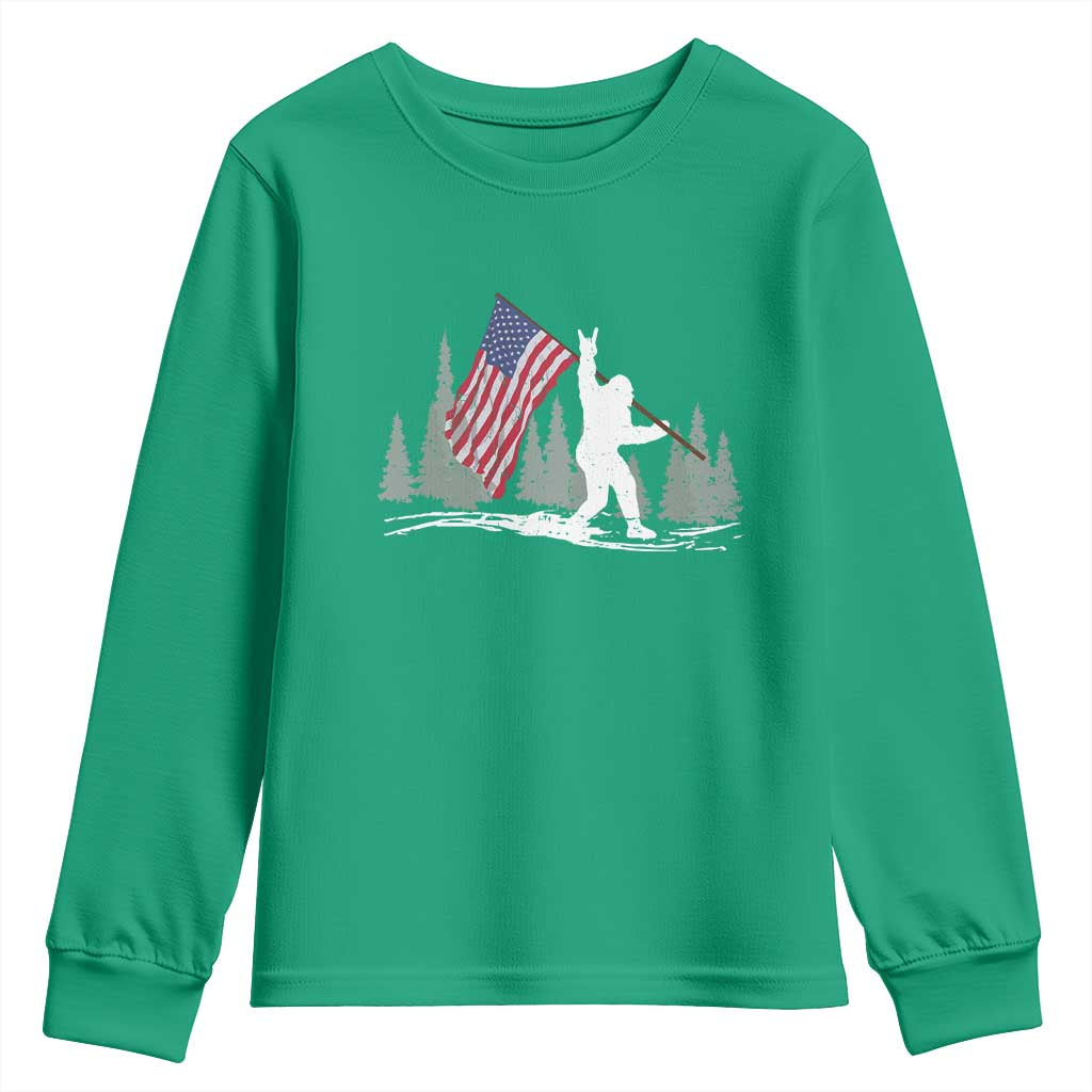 Bigfoot Youth Sweatshirt Sasquatch American Flag Patriotic - Wonder Print Shop