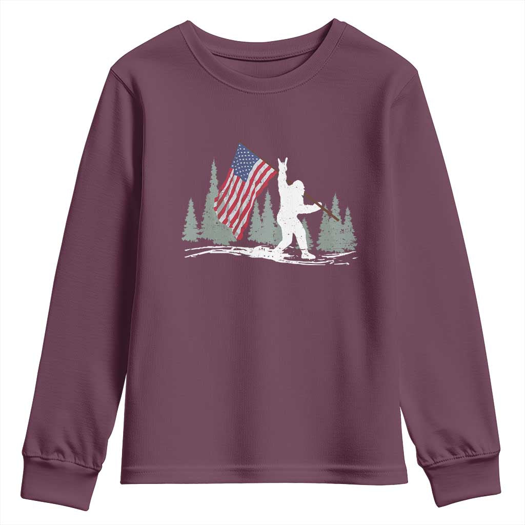 Bigfoot Youth Sweatshirt Sasquatch American Flag Patriotic - Wonder Print Shop