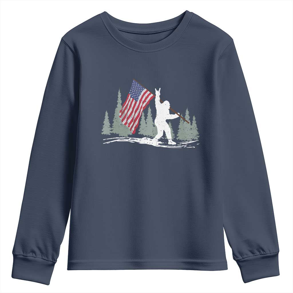 Bigfoot Youth Sweatshirt Sasquatch American Flag Patriotic - Wonder Print Shop