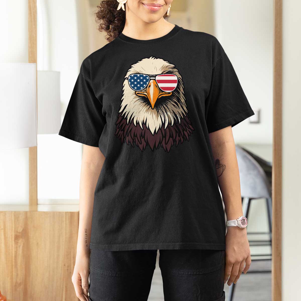 American Flag Patriotic Eagle T Shirt For Women 4th of July - Wonder Print Shop