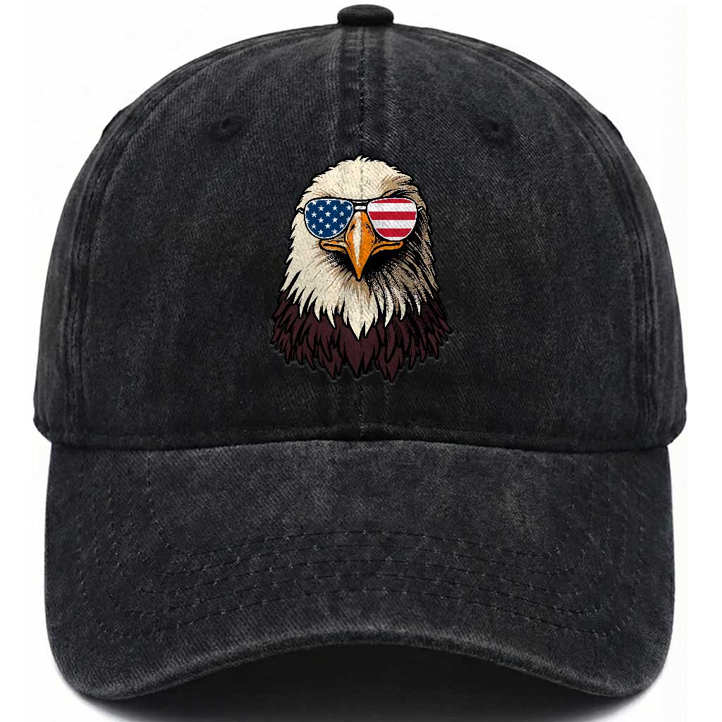 American Flag Patriotic Eagle Washed Cotton Baseball Cap 4th of July