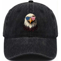 American Flag Patriotic Eagle Washed Cotton Baseball Cap 4th of July
