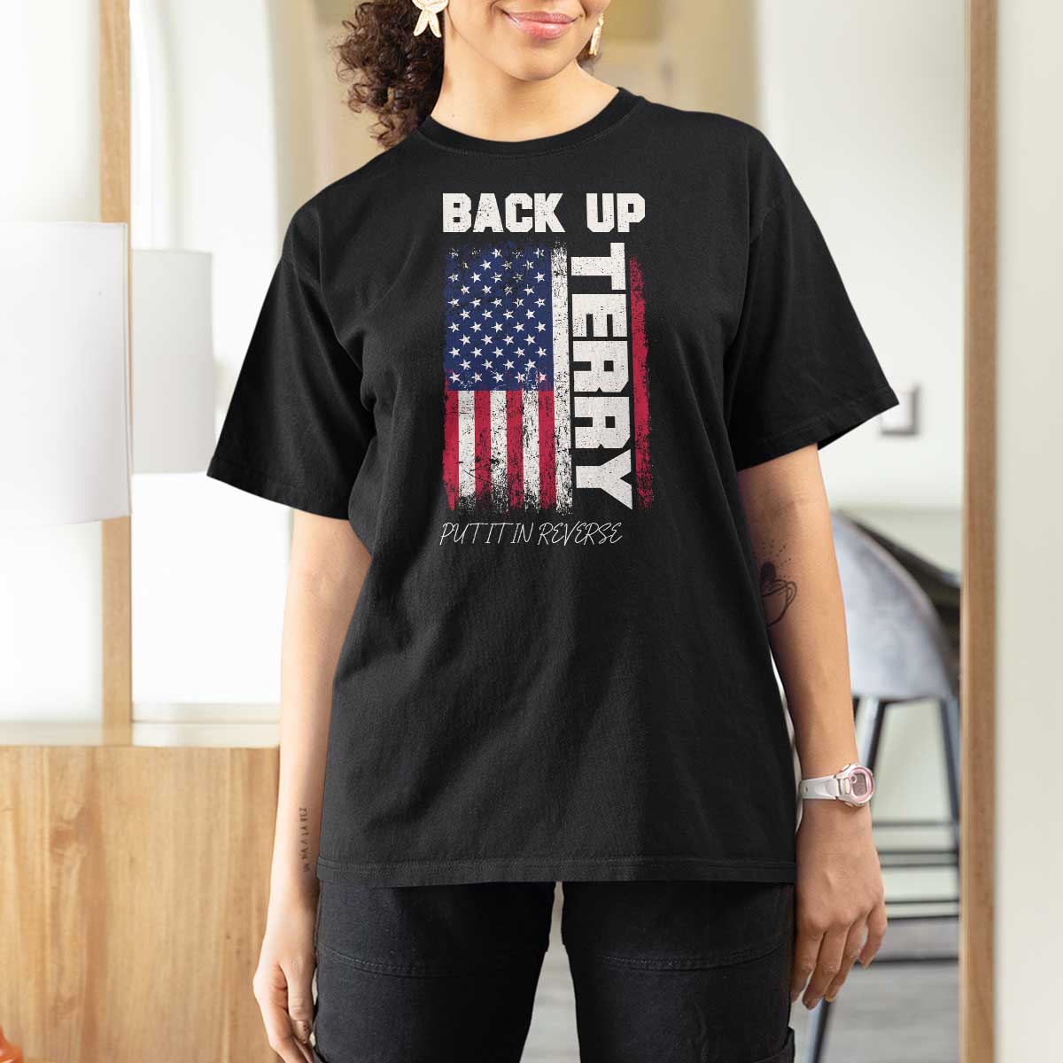 Back It Up Terry Put It In Reverse T Shirt For Women Funny 4th of July Patriotic American Flag - Wonder Print Shop