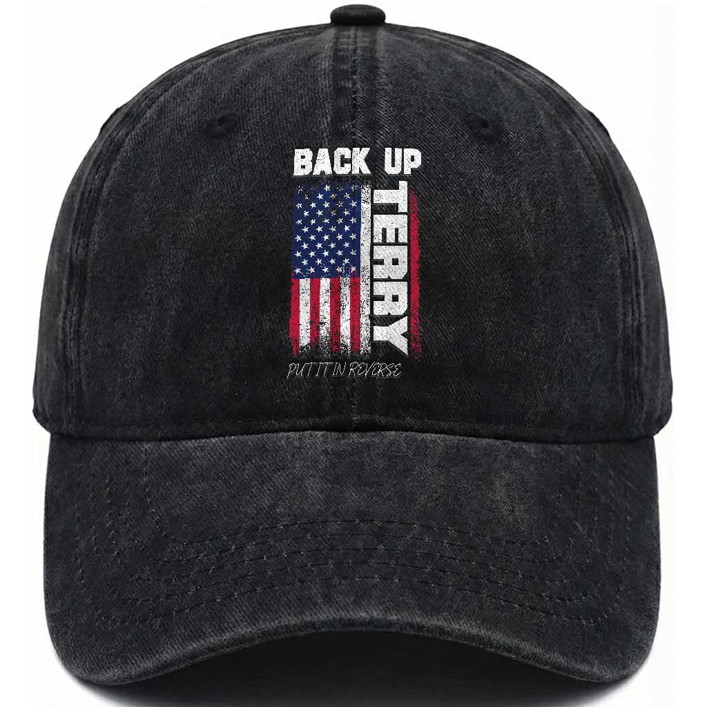 Back It Up Terry Put It In Reverse Washed Cotton Baseball Cap Funny 4th of July Patriotic American Flag