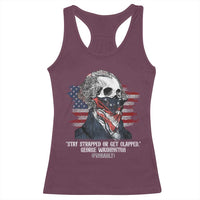 Funny 4th Of July Racerback Tank Top George Washington Stay Strapped Or Get Clapped USA Flag - Wonder Print Shop