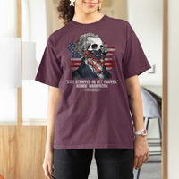 Funny 4th Of July T Shirt For Women George Washington Stay Strapped Or Get Clapped USA Flag - Wonder Print Shop