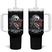 Funny 4th Of July Tumbler With Handle George Washington Stay Strapped Or Get Clapped USA Flag - Wonder Print Shop