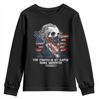 Funny 4th Of July Youth Sweatshirt George Washington Stay Strapped Or Get Clapped USA Flag - Wonder Print Shop