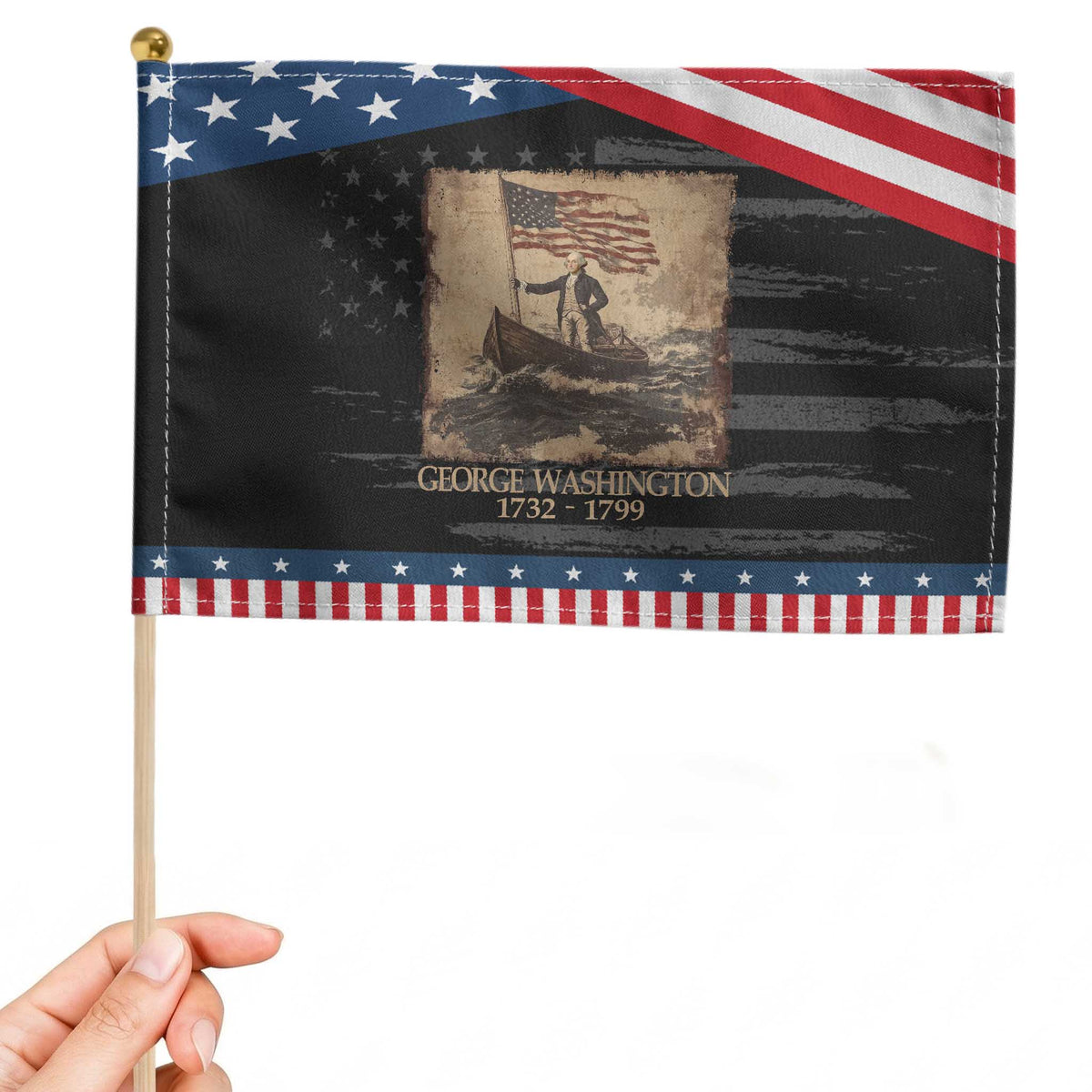 Vintage George Washington Patriotic Handheld Flag 4th Of July Gift