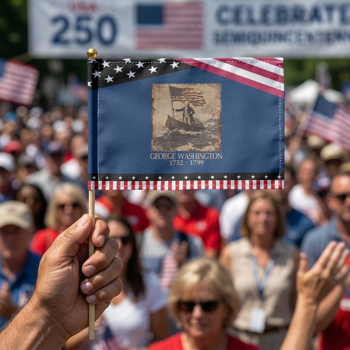 Vintage George Washington Patriotic Handheld Flag 4th Of July Gift