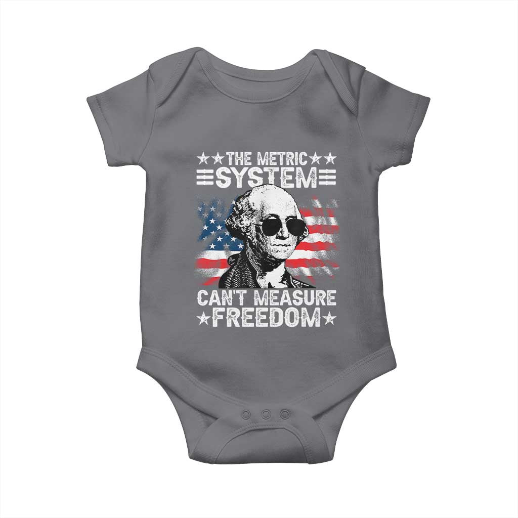 Funny 4th of July The Metric System Can't Measure Freedom Baby Onesie George Washington American Flag - Wonder Print Shop