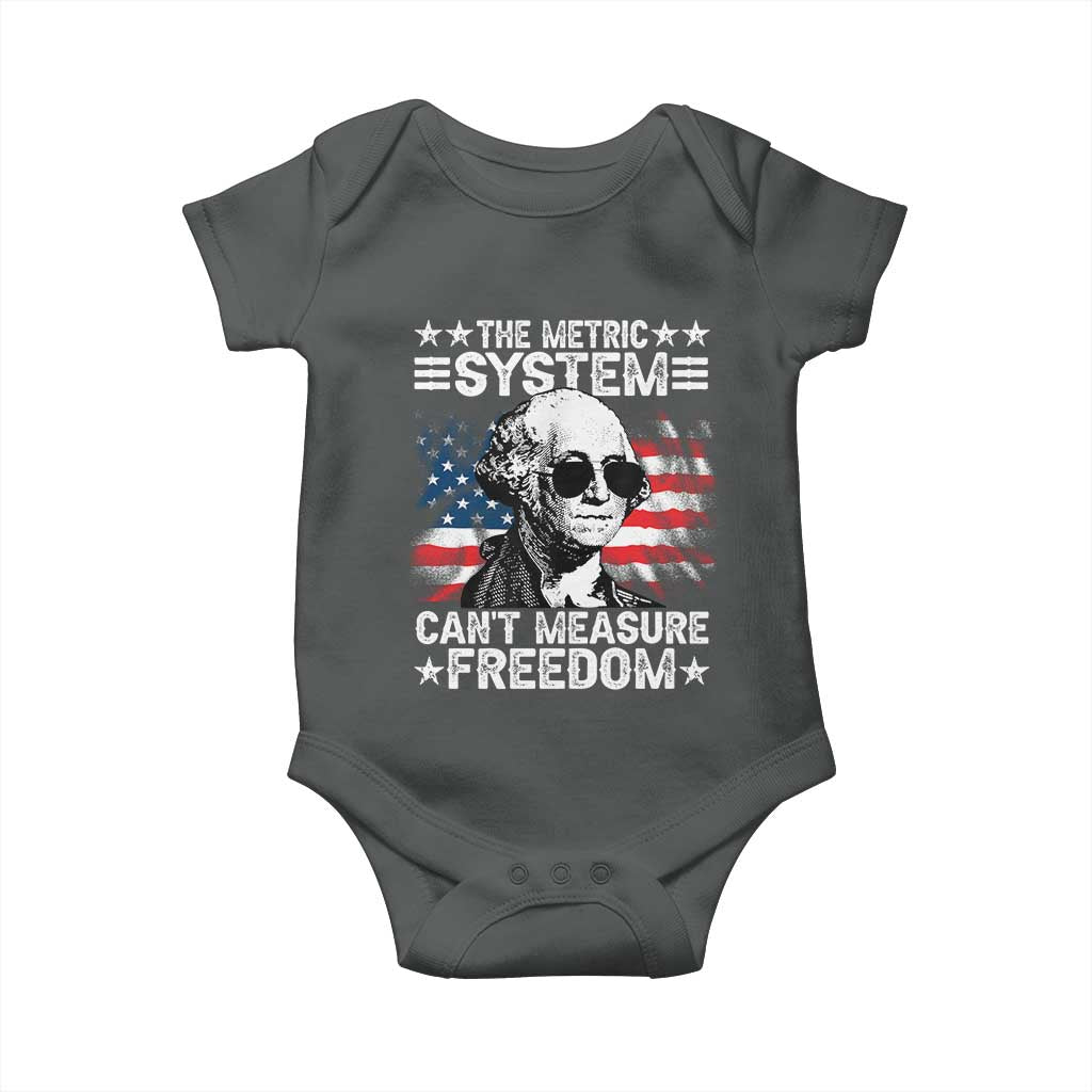 Funny 4th of July The Metric System Can't Measure Freedom Baby Onesie George Washington American Flag - Wonder Print Shop