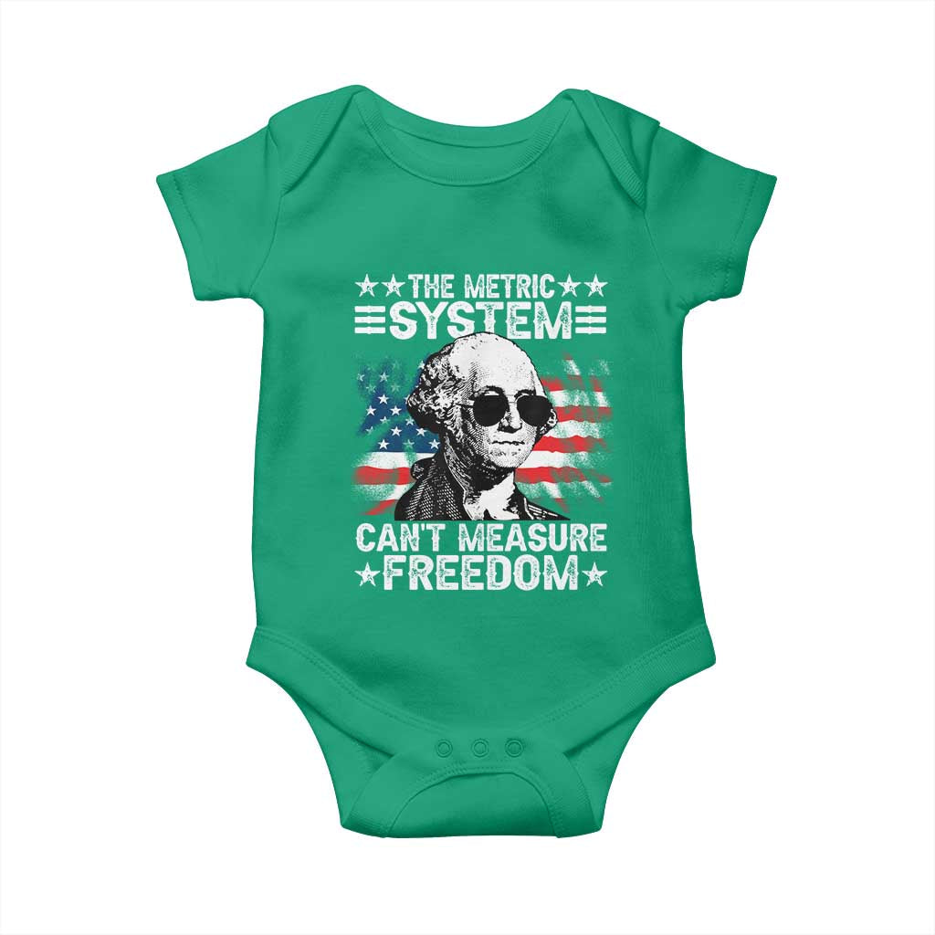 Funny 4th of July The Metric System Can't Measure Freedom Baby Onesie George Washington American Flag - Wonder Print Shop