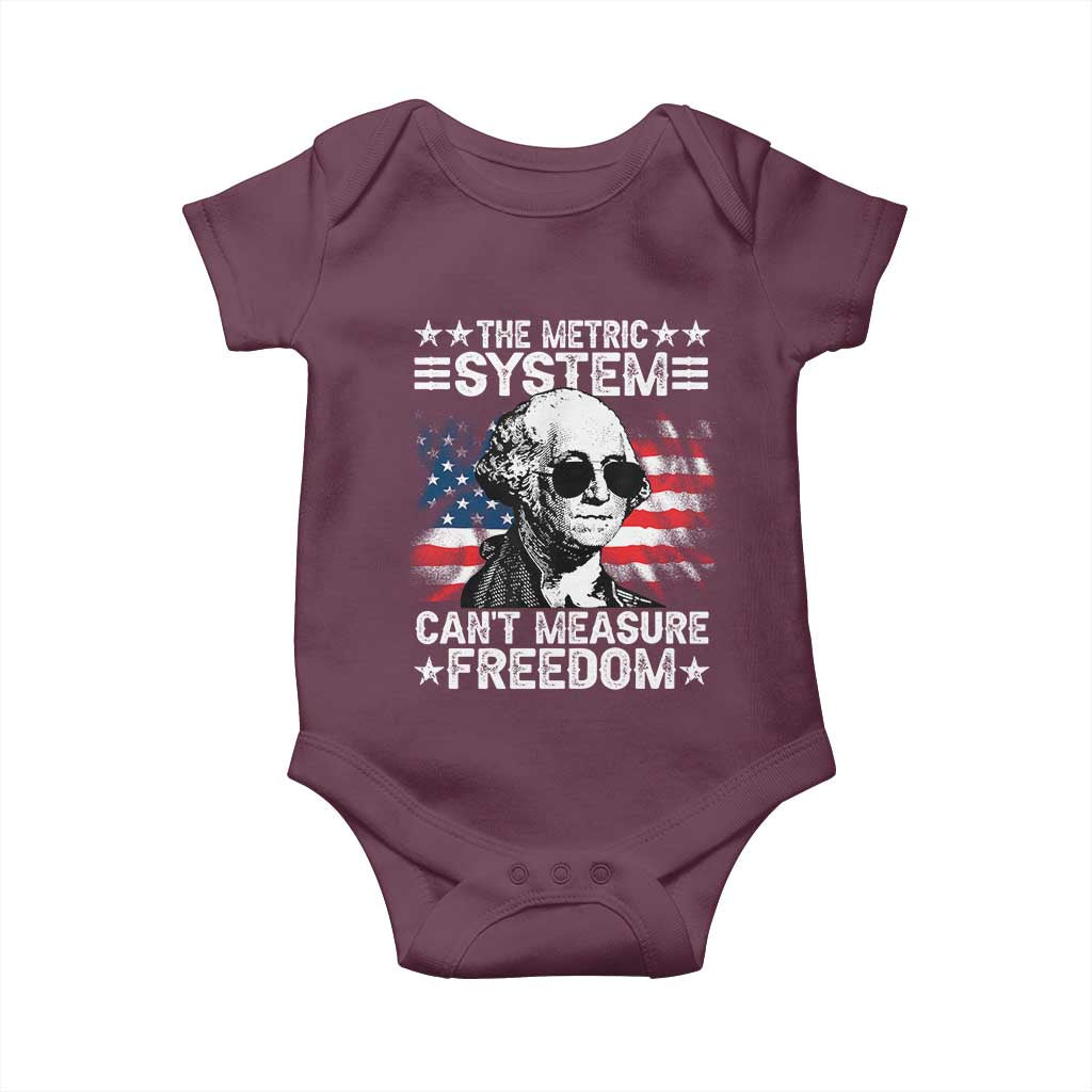 Funny 4th of July The Metric System Can't Measure Freedom Baby Onesie George Washington American Flag - Wonder Print Shop