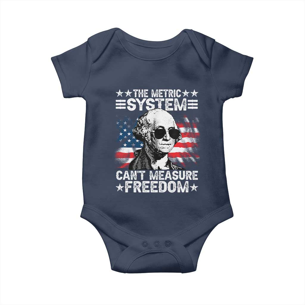Funny 4th of July The Metric System Can't Measure Freedom Baby Onesie George Washington American Flag - Wonder Print Shop