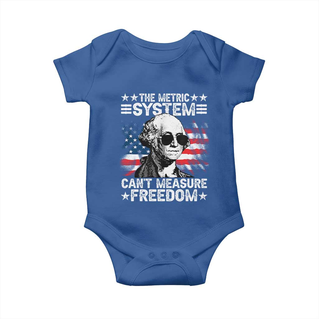 Funny 4th of July The Metric System Can't Measure Freedom Baby Onesie George Washington American Flag - Wonder Print Shop